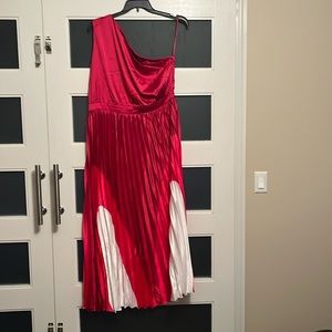 NWT Pink Satiny One-Shoulder Pleated Skirt Dress